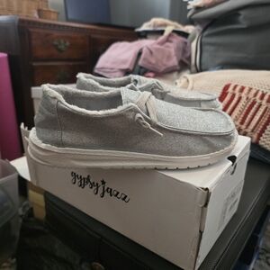 Gypsy Jazz Silver Glitter Faux Fur Lined Slip-On Loafers